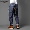 Supzoom New Arrival Top Fashion Autumn And Winter Casual Overalls Men's Fashionable Loose Fatty Multi-pocket Cargo Denim Jeans 3