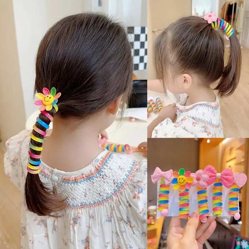

Colorful Telephone Wire Hair Bands Children's Telephone Line Hair Loop High Horsetail Head Rope Colorful Elastic Bands Headdres