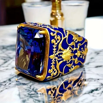 Wholesale of oval-shaped men's rings set with obsidian and agate rings from the manufacturer 1