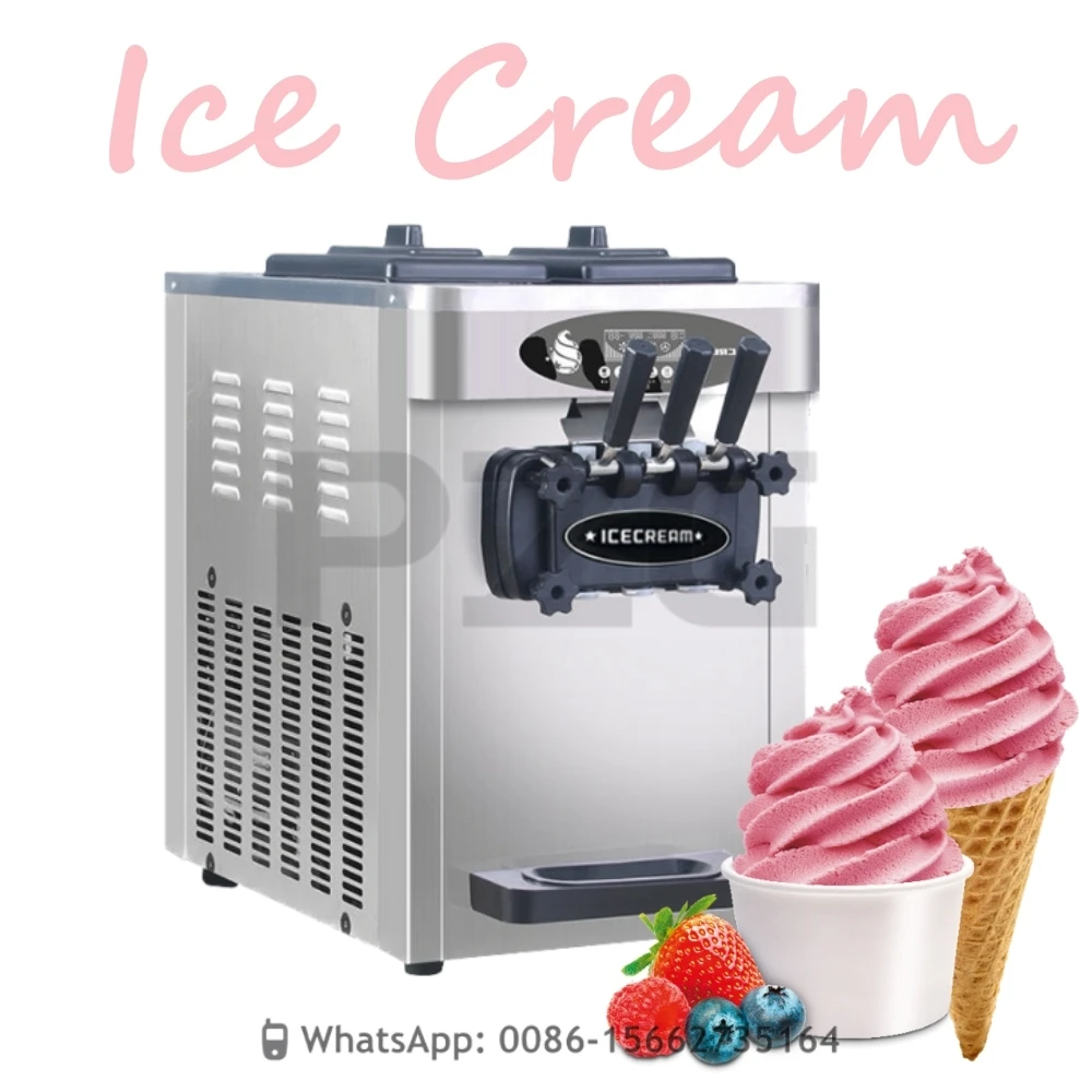 Ice Cream Maker 18~22L/H Commercial Table Top Three Flavors Stainless Steel Soft Serve Ice Cream Machine
