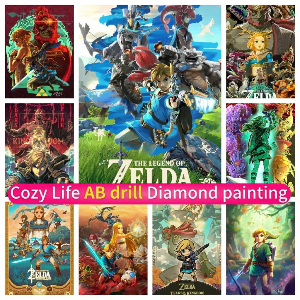 

AB-Zelda-Diamond Painting Hyrule Map Game Mosaic Art 5D DIY AB Diamond Painting Embroidery Handmade Full Drill Round Square