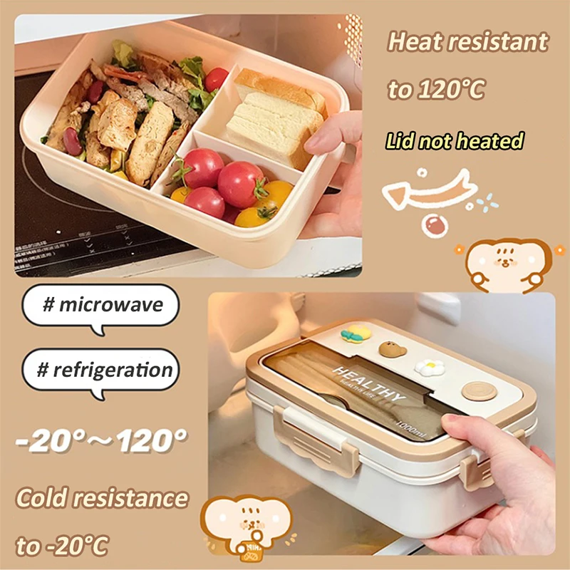 thumbnail image 5 of Fiambrera portátil sencilla y bonita con compartimento para niñas, niños de la escuela, caja bento de plástico para picnic, contenedores de almacenamiento de alimentos para microondas, 5 of 6