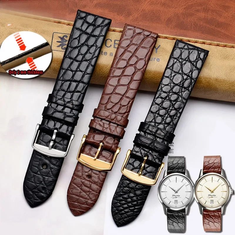 

Ремешок из натуральной крокодиловой кожи для наручных часов, роскошный тонкий мужской и женский браслет, 12 13 18 20 22 мм