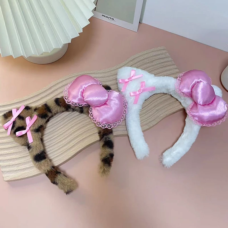 

Kawaii Anime Cartoon Fashion Hello Kitty Hairband Bow Plush Hair Accessories Decorate Creative Personality Fashion Birthday Gift