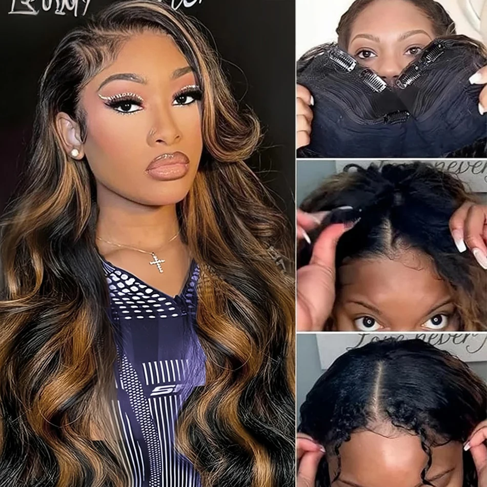 Body Wave V Part Human Hair Wigs 1B/30 Highlight 30 Inch V Part Wig Human Hair Glueless Wear And Go For Black Women 250% Density