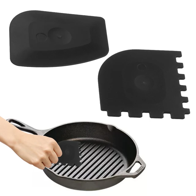 2pcs Silicone Grill Pan Scrapers Lodge Cast Iron Skillets Frying Pan  Cleaner Pc Scraper Cast Iron Pot Cleaning Scraper Kitchen