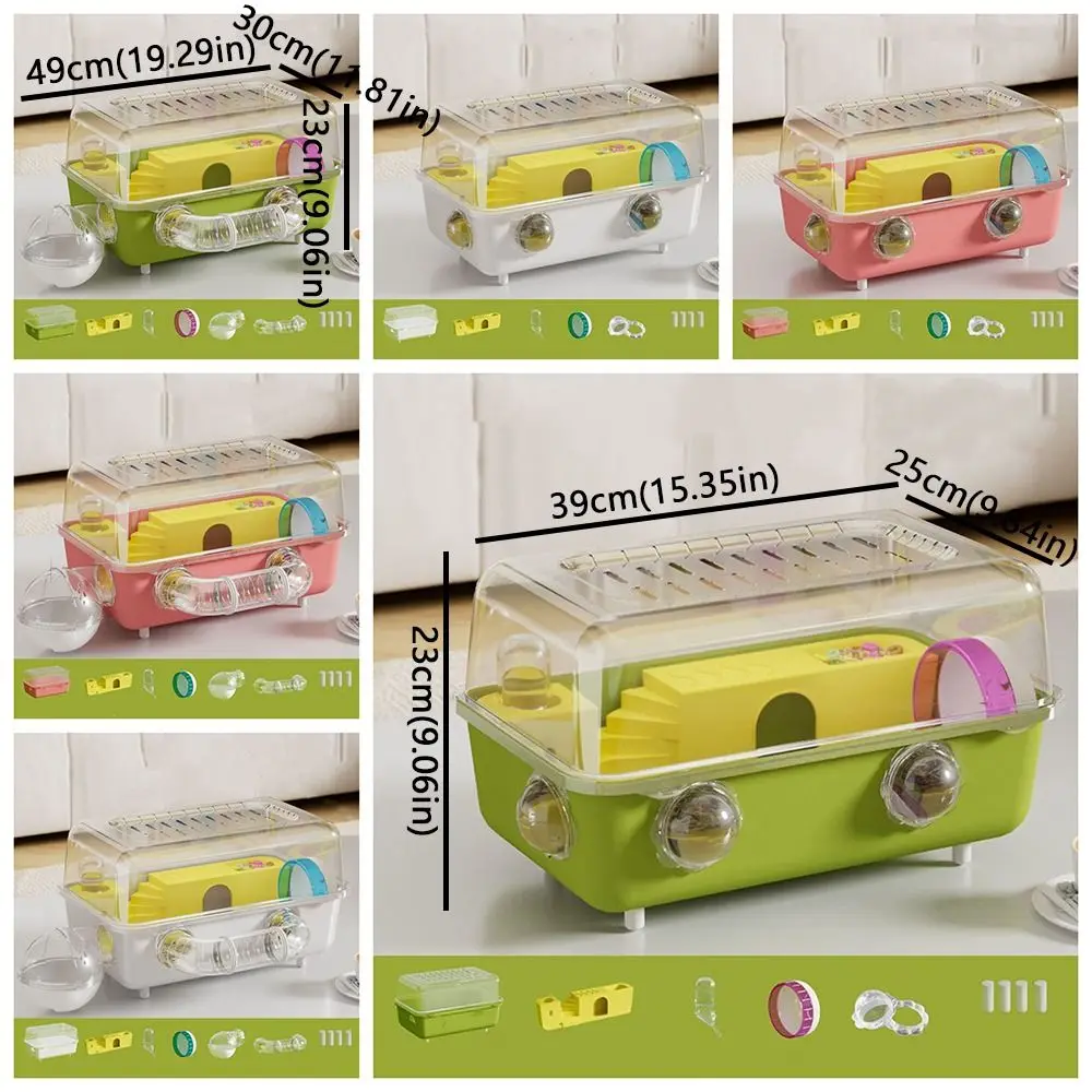 Panoramic View Hamster Cage Double Clear Running Wheel Animal Observation Cage Water Bottle Ventilation Pet Habitat