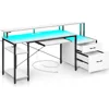 Computer Desk File Drawer, Gaming Desk with LED Light & Power Outlets, Home Office Desk with File Cabinet 2