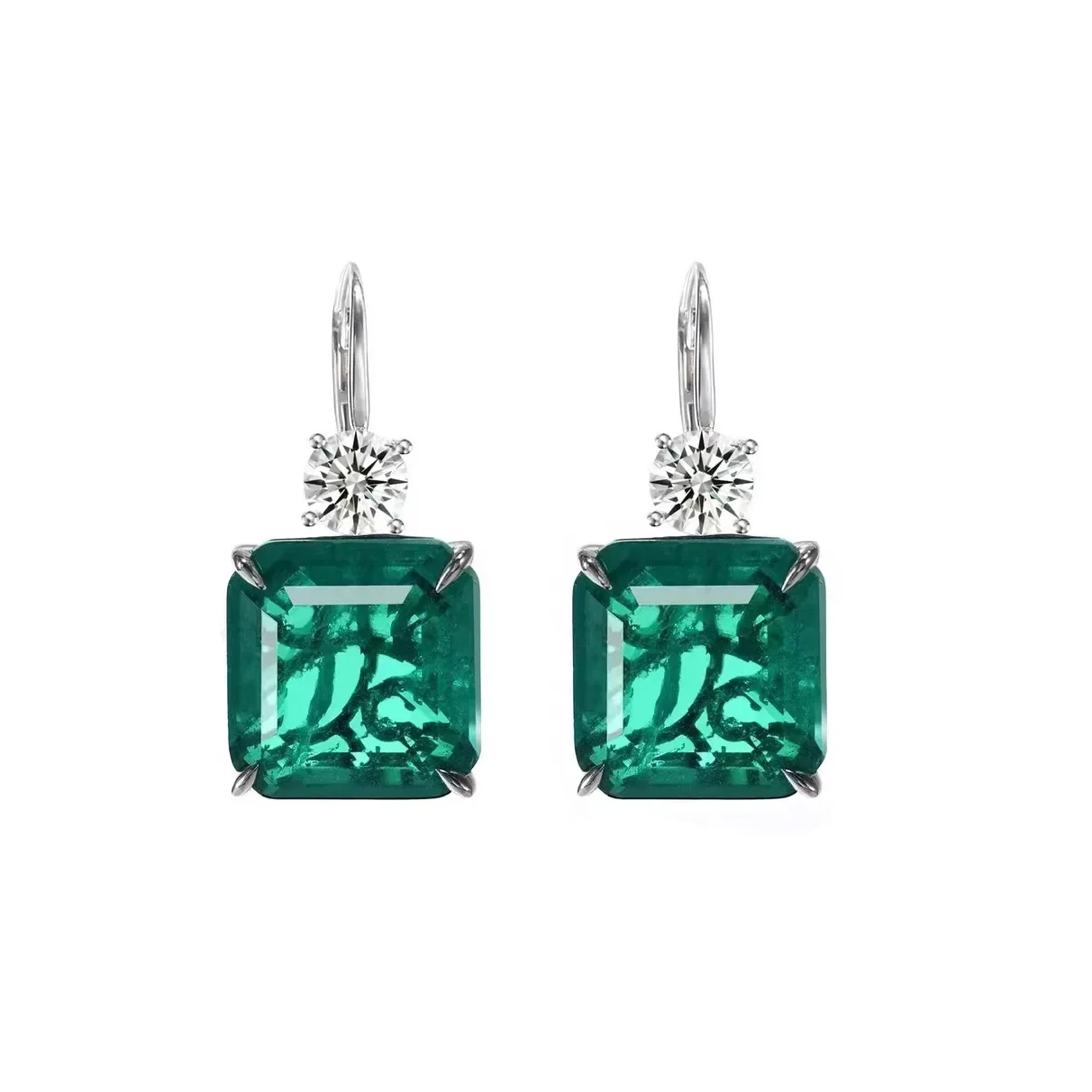 

S925 Sterling Silver Pure Emerald Drop Earring Females Aros Mujer Oreja Bizuteria Natural Emerald Gemstone Orecchini Females