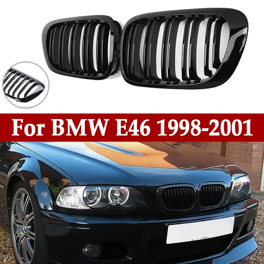 

For BMW 3-Series E46 1998-2001 2/4 Doors Gloss Black Car Front Kidney Grill 318i 320i 325i 330i Racing Grille Accessories