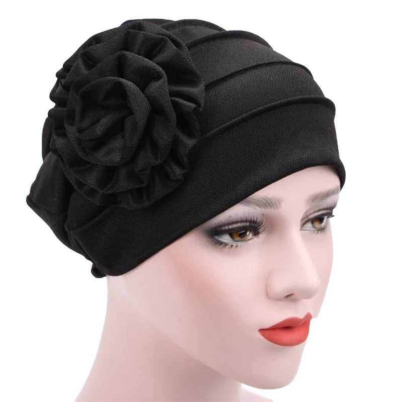 Women Big Flower Turban Cotton Cancer Beanie Bonnet Inner Hijabs Cap Hair Loss Chemo Hat Elastic Head Cap Muslim Indian Hat 3