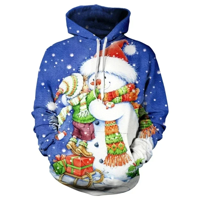 

New Men's Christmas Hoodie 3D Snowman Print Graphic Pullover Casual Fashion Children's Hooded Sweatshirt Women's Large Sudaderas