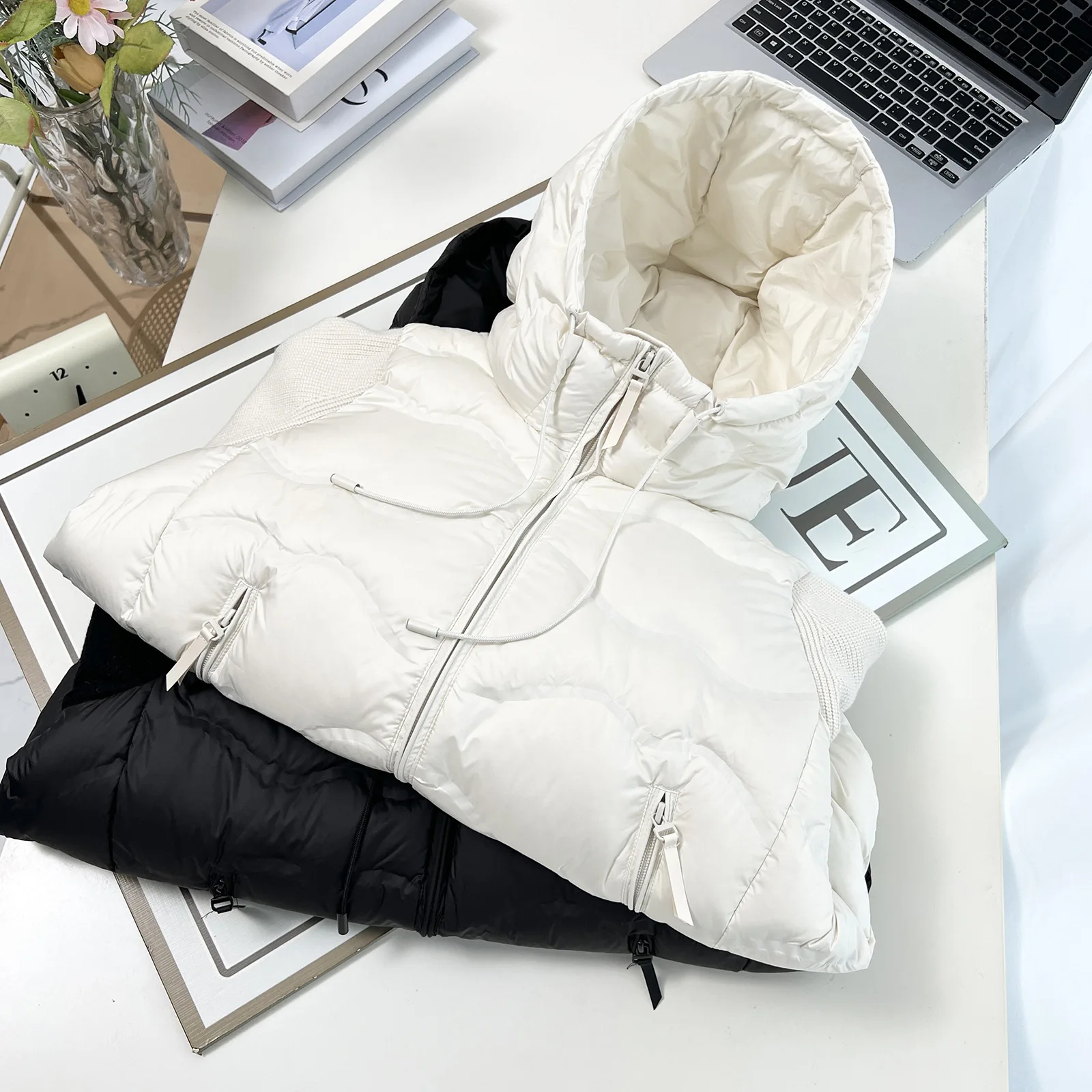 XXXXL Fashion Plus Size Women's Down Jacket 2025 Winter New Korean-style Knitted Sleeve Hooded White Duck Down Warm Coat 1769