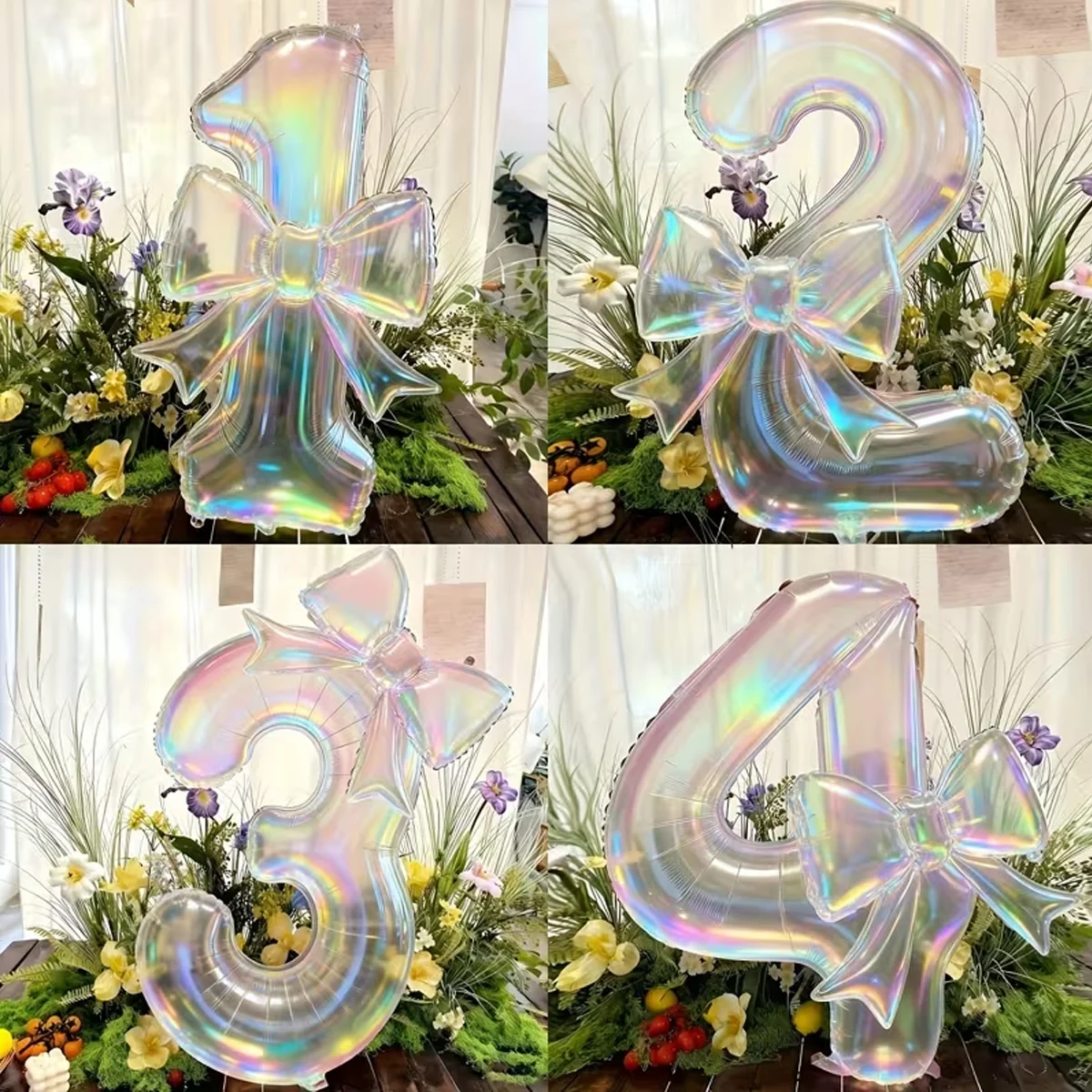 Set of 2 Colorful Transparent Digit Balloons with Bow