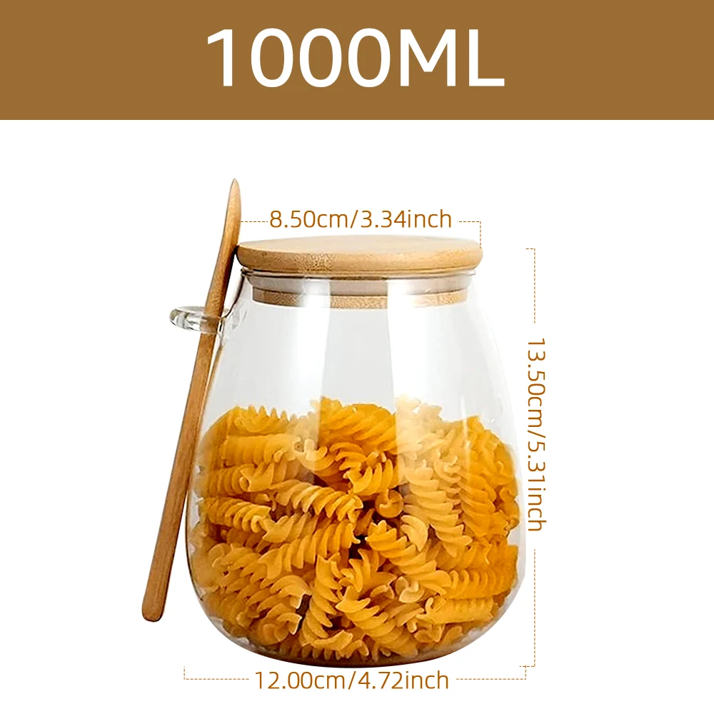 34oz Glass Spice Jar with Lid  Spoon - Clear Food Storage Container for Sugar Tea Coffee