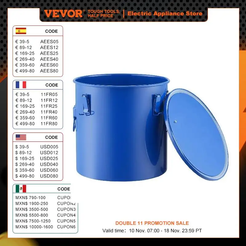 VEVOR 10 Gal Fryer Grease Bucket Carbon/Stainless Steel Rust-Proof Coat Transport Container Lock Clips Filter Bag for Hot Oil