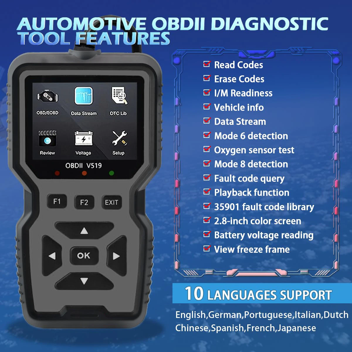 All-In-One Obd2 Eobd Code Reader Scanner - Car Professional Obdii Diagnostic Tool, USB Power Supply, ≤36V Running Voltage, Suitable for Smartphone Compatibility, Suitable for Ford Cars, Car Diagnostic Tools, Obd2 Scanner 4