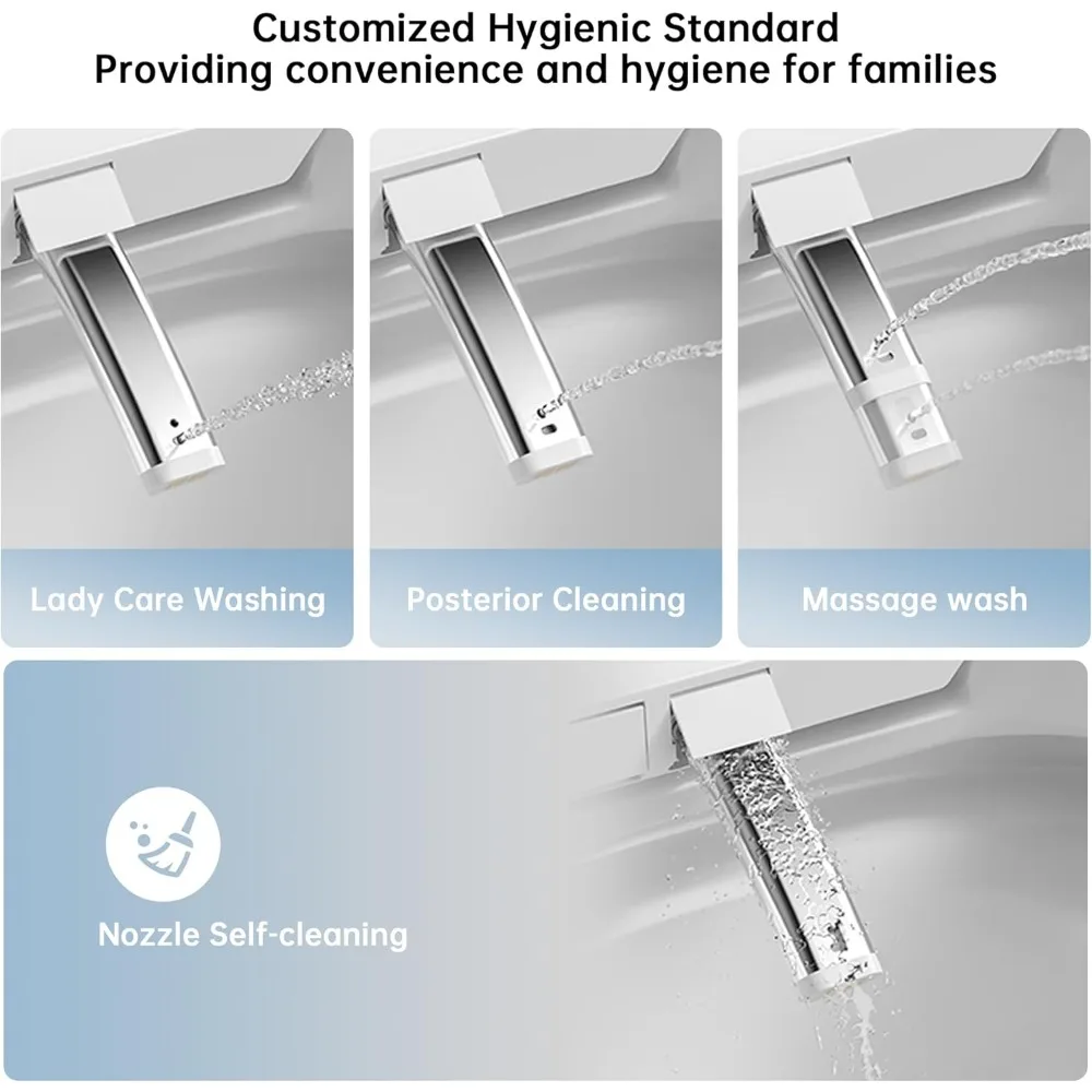 Smart Toilet with Voice Control, AUTO Open&Close, Wider Heated Bidet Toilet Seat with Soft-close, Warm Water and Air Drying 6