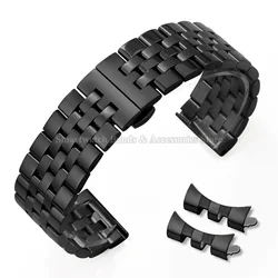 Elegant Curved End Stainless Steel Wrist Band for Men - Universal Fit Bracelet (Black)