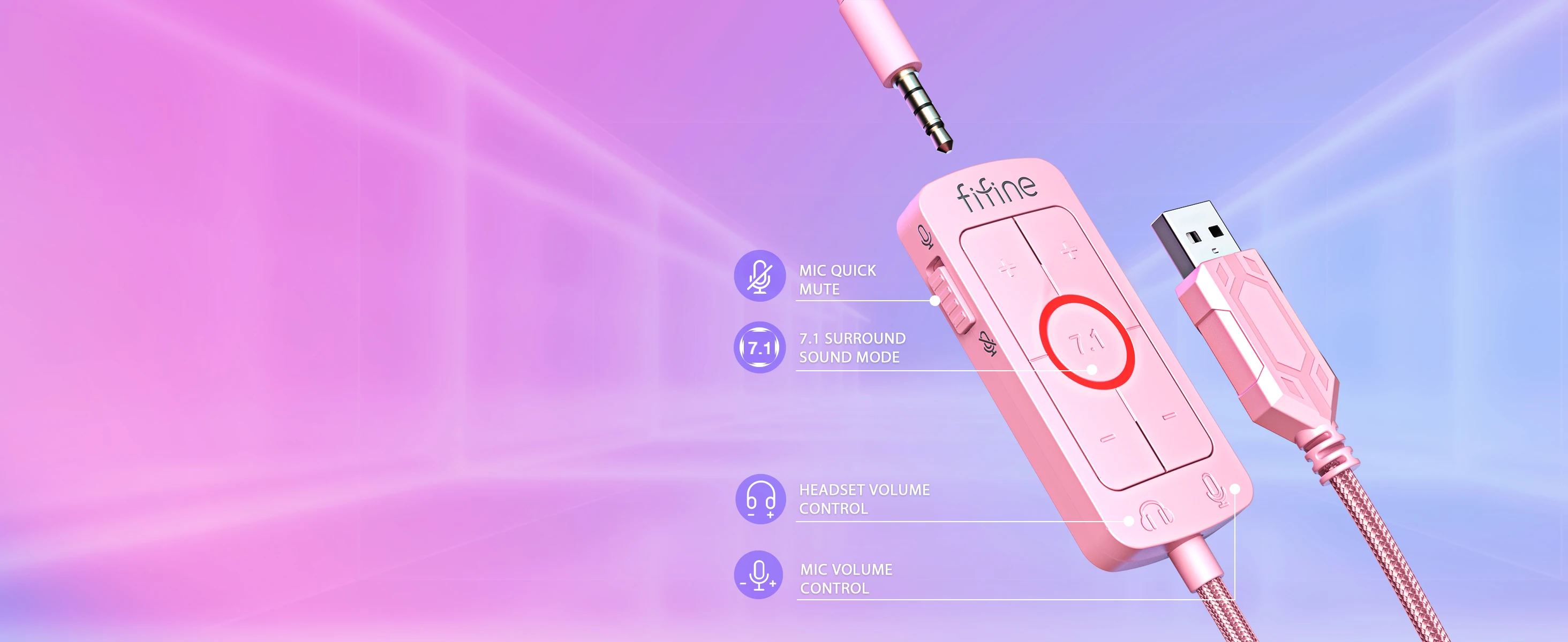 FIFINE USB/3.5mm Gaming Headset with 7.1 Surround Sound/MIC/Line-control,Over-ear Headphone for PC PS4/5 Moblie-Ampligame H9P