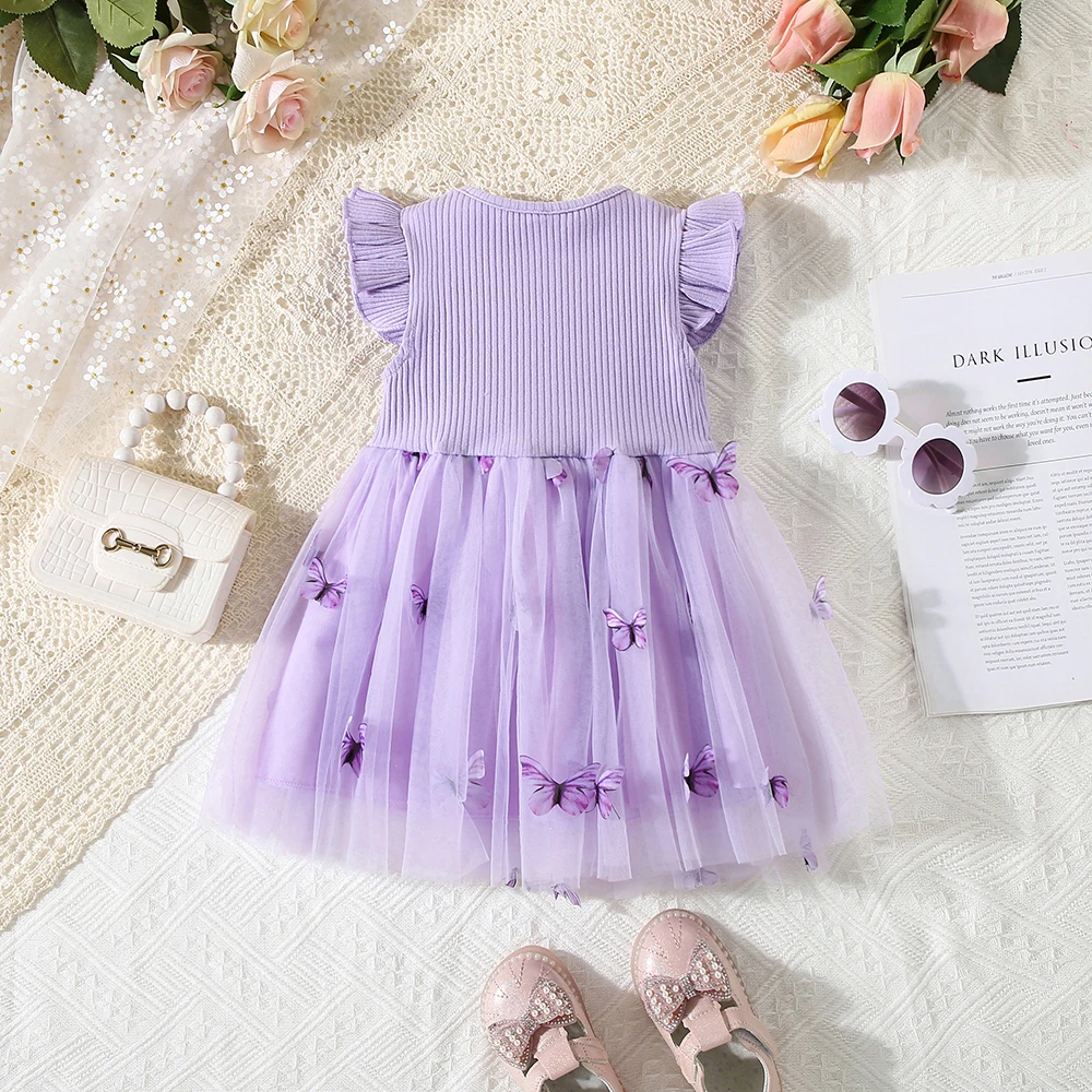 فستان بناتي شبكي فراشة صيفي