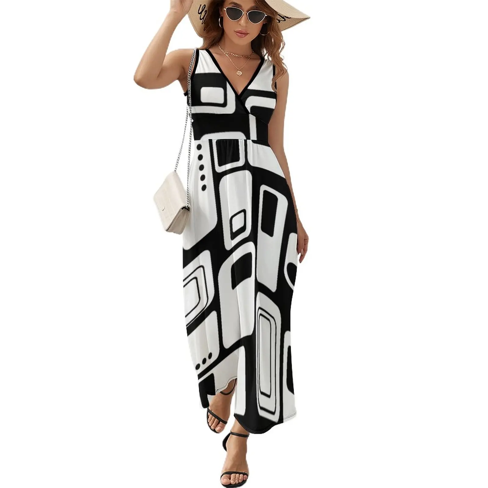 

Black White Contrast Abstract Sleeveless Dress summer dress woman 2023 trendy Women's summer dresses womans clothing