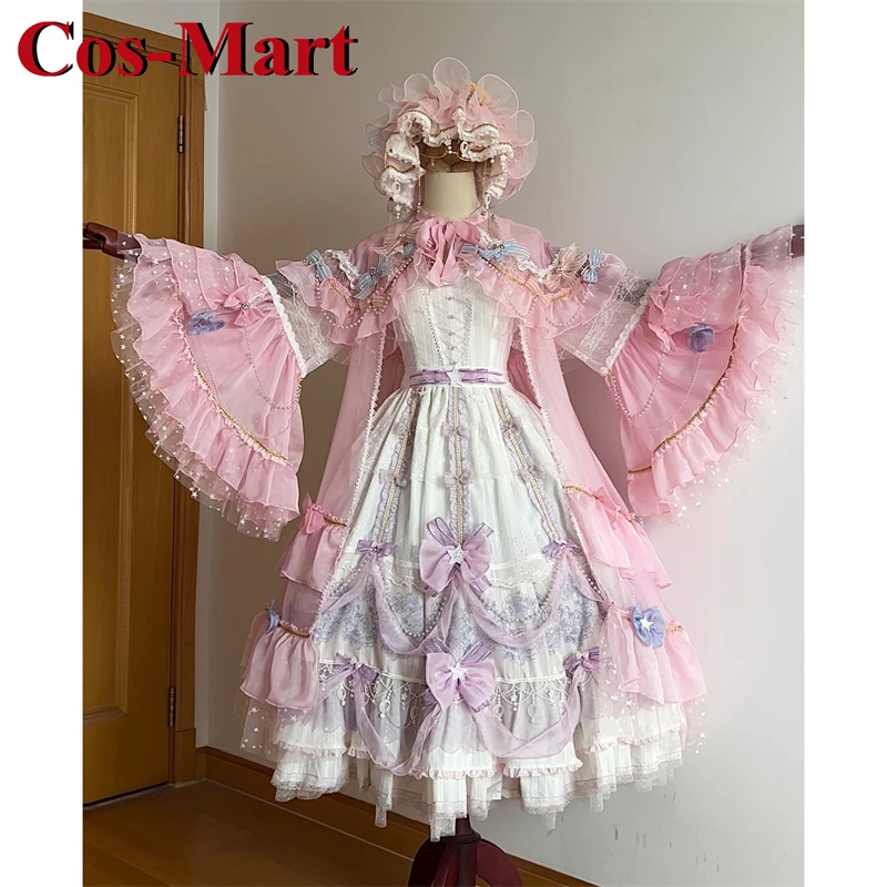 Cos-Mart 게임 동방 프로젝트 파출리 지식 코스프레 의상, 핑크 화려하고 우아한 드레스 활동 파티 역할 놀이 의류