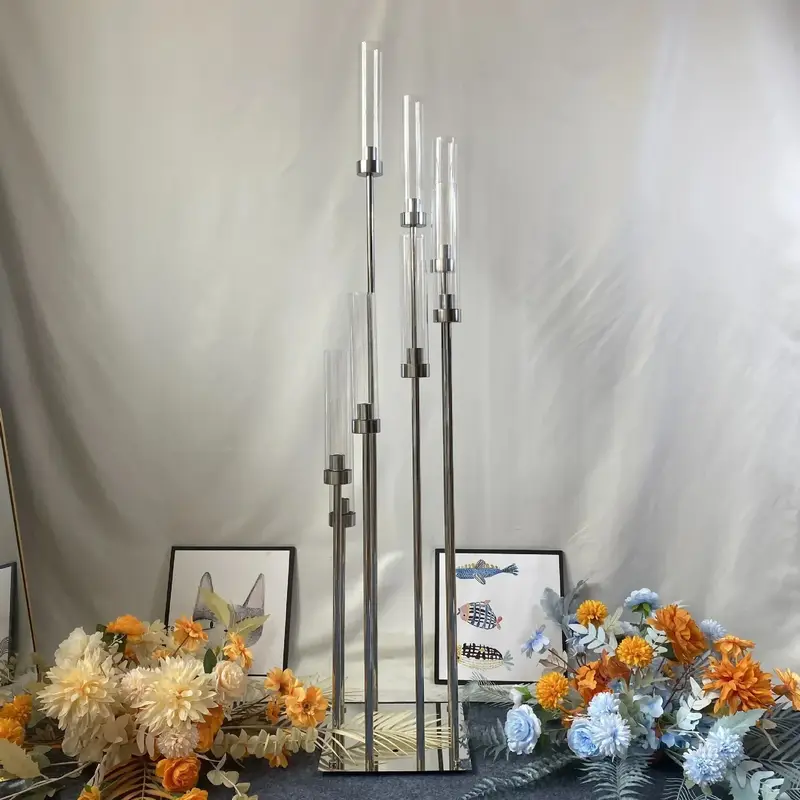 4/5/10pcs 8 Heads Metal Candelabra Candle Holders Road Lead Table Centerpiece Gold Candelabrum Stand Pillar Candlestick wedding - Image 9