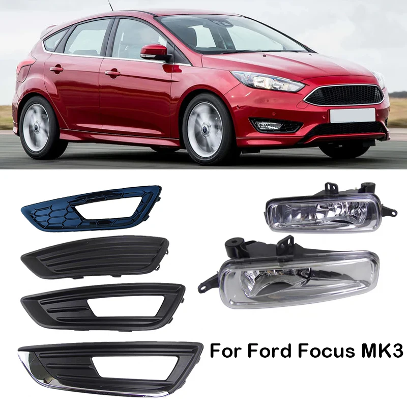 Left Right Car Front Bumper Fog Light Cover Frame Hood Grilles Fog Lamp Frame Grill For Ford Focus MK3 2015 2016 2017 2018