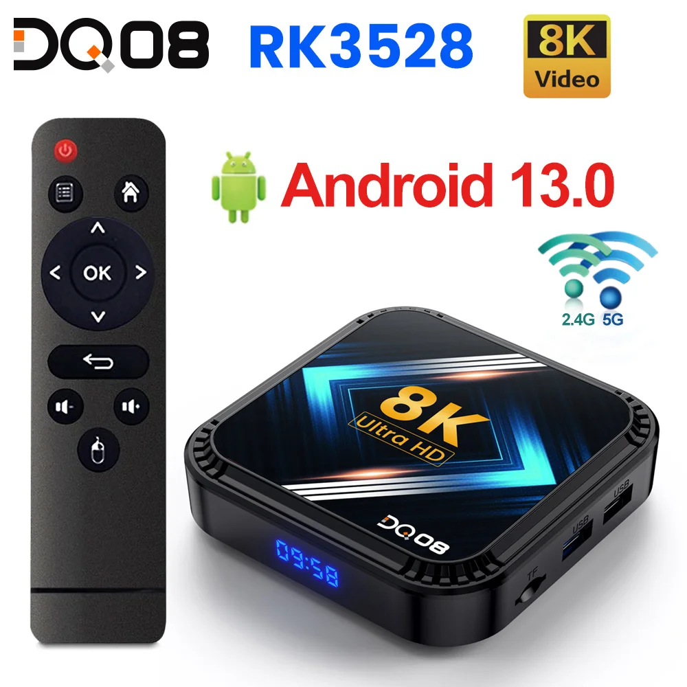 DQ08 RK3528 Smart TV Box Android 13 Quad Core Cortex A53 Support