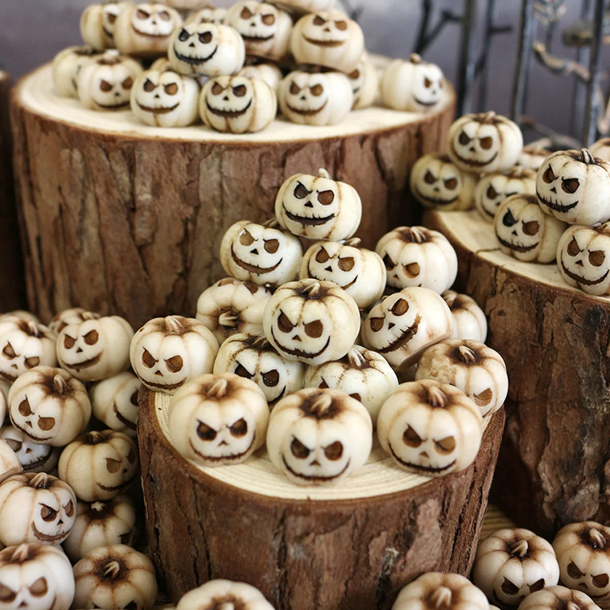 Set De 20 Calabazas De Halloween En Miniatura De Resina | Estatuas De Fantasmas Pintadas A Mano Para Decorar