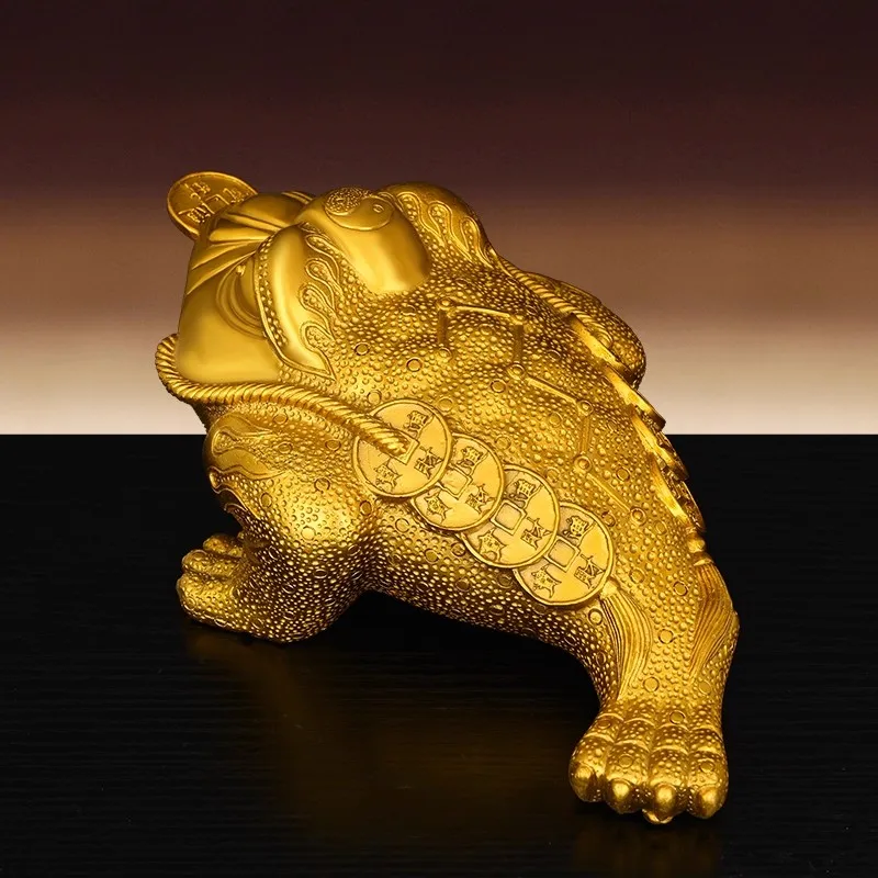Feng Shui Money Frog Statue with Coin, Pair of Solid Brass Wealth Toad Figurine for Good Luck, Traditional Golden Chan Chu Ornam