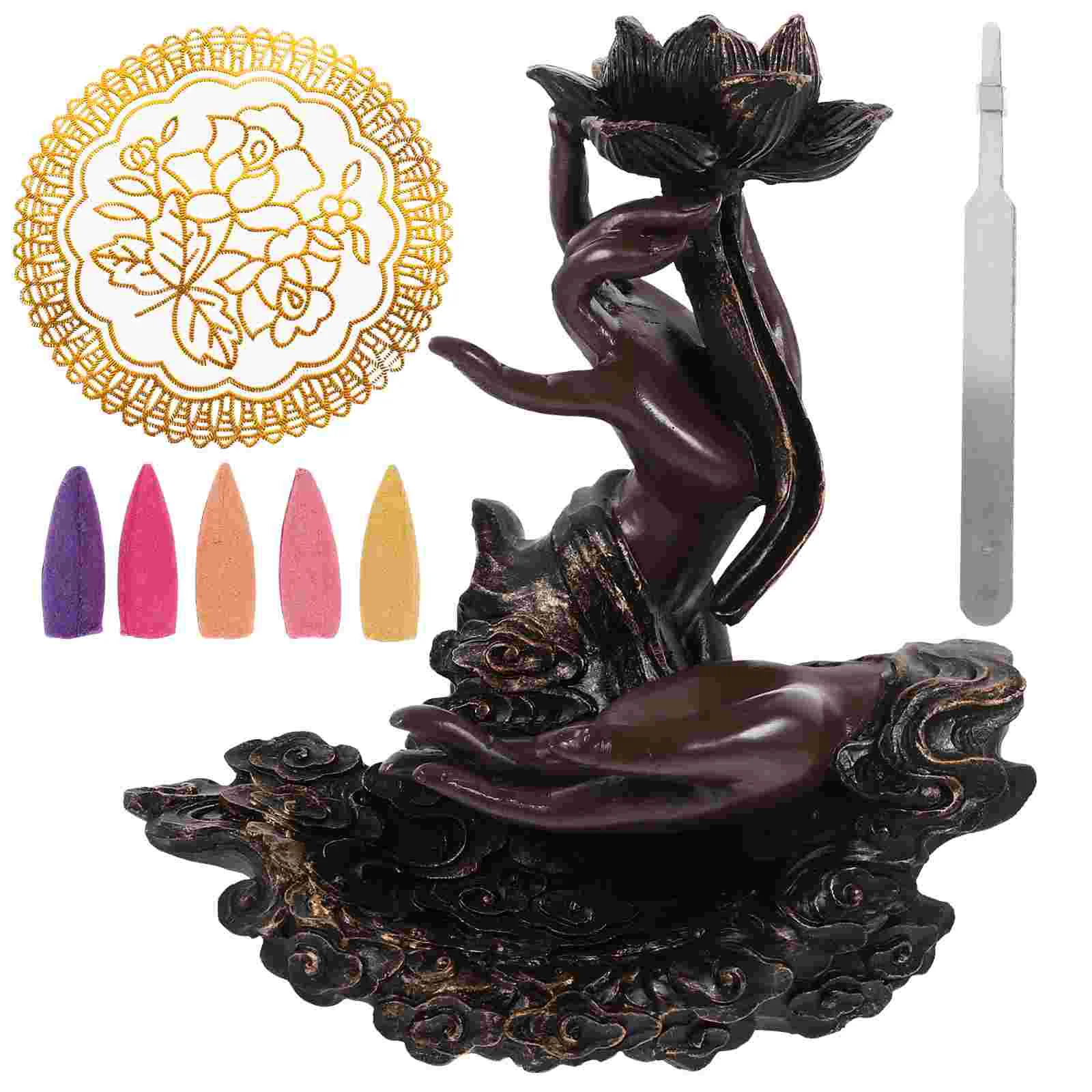 

Backflow Aromatherapy Burner Incense Waterfall Buddha's-hand Censer Burning Holder Cone Desktop Purple Sands