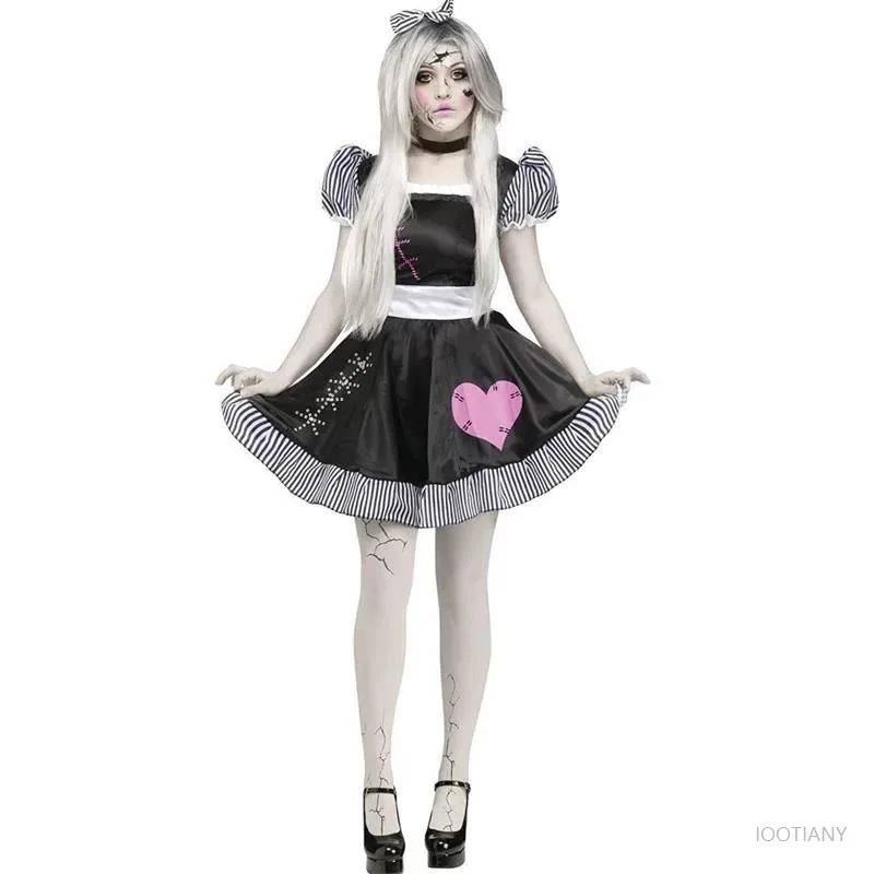 Sexy Halloween Corpse Bride Voodoo Doll Dark Role Play Costume Party Horror Clown Witch Masquerade Dress