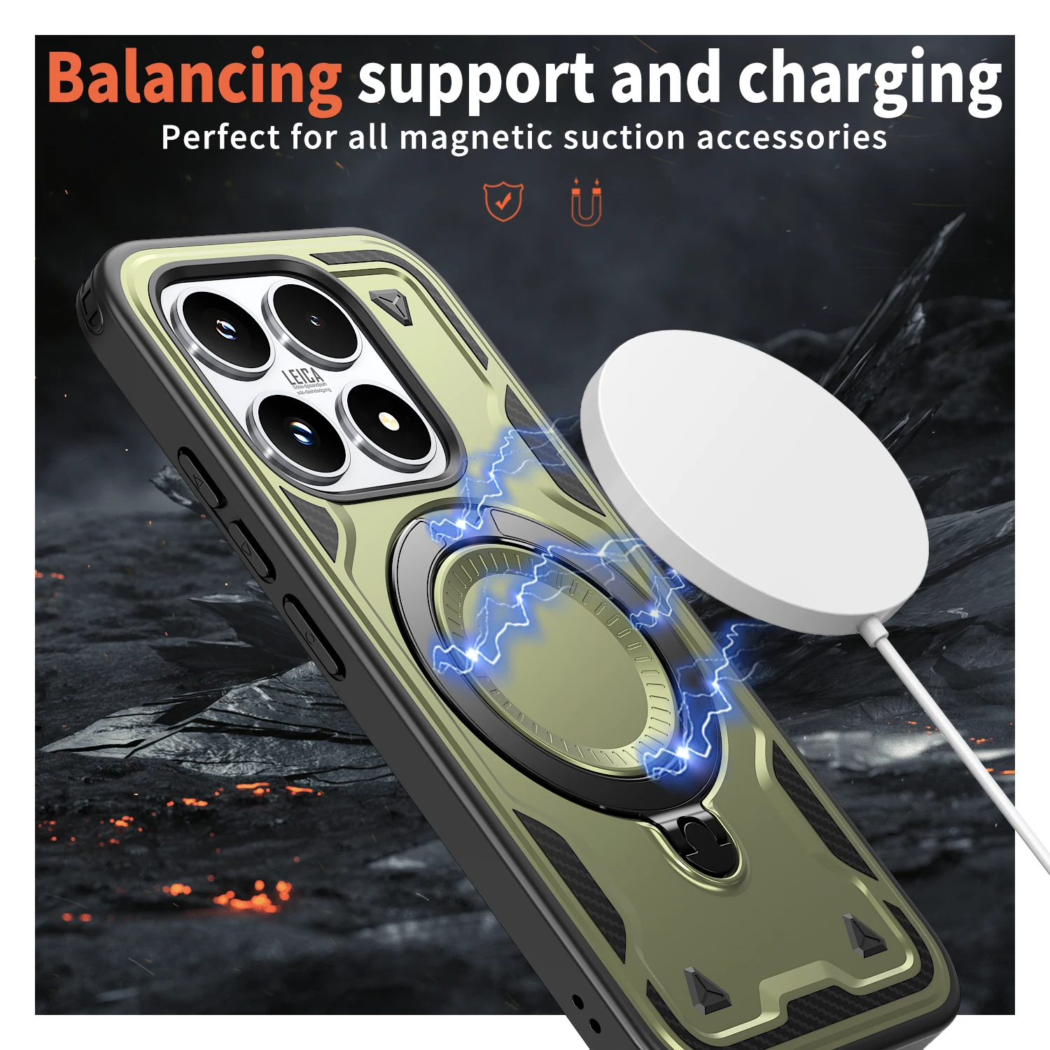 Premium Shockproof Rotating Magnetic Stand Phone Case with Armor Tough Protection