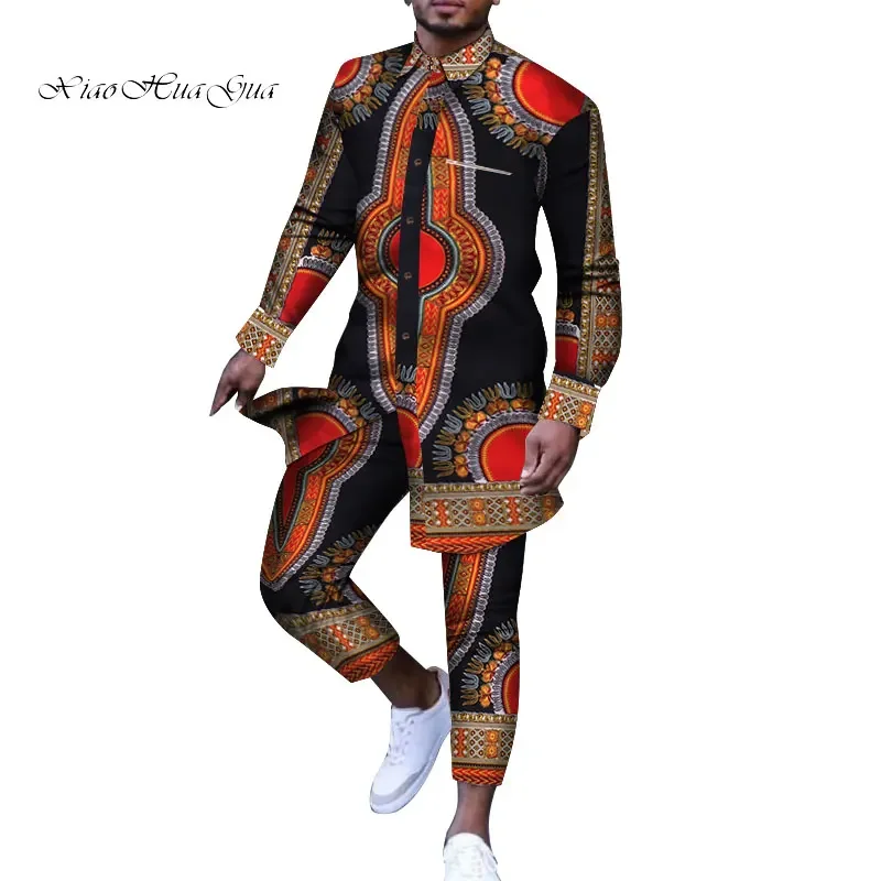 Men Outfit African Print Clothes for Men Casual Top Tee Shirts and Trousers Pant Set Plus Size African Clothing Suits Set WYN778