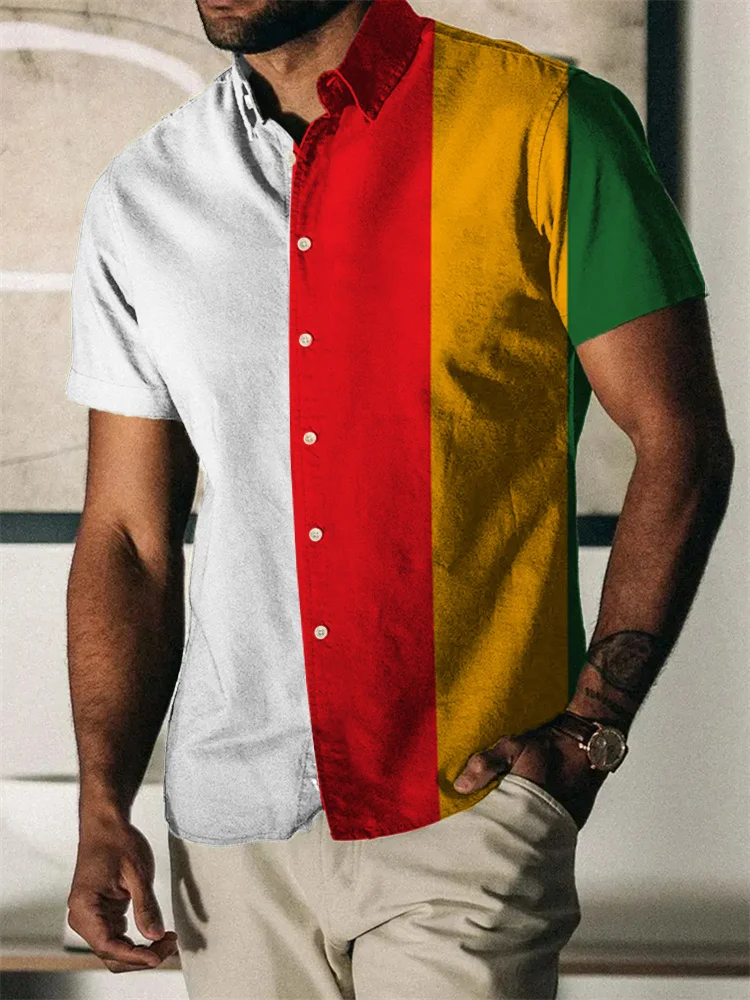 Hawaii Men's Shirts Rainbow Pattern 3D Printing Short Sleeve Lapel Button Casual Streetwear Vintage Floral Social Clothing Sale 5