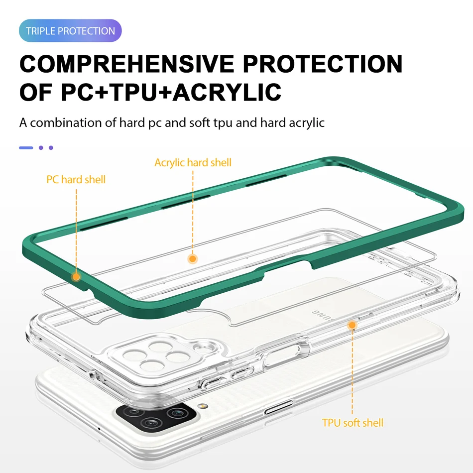 Điện Thoại Chống Sốc Trường Hợp Đối Với Samsung A02S A11 A12 A22 A32 A42 A52 A72 Acrylic Bảo Vệ Bìa Cho Galaxy A82 A71 a53 A33 A73 M12 silicone case for samsung