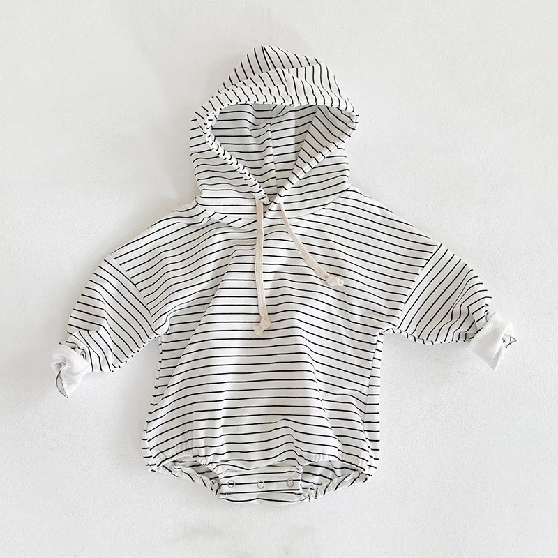 

Autumn New Baby Boy Girl Jumpsuit Newborn Stripe Long-Sleeve Hooded Sweater Baby Bodysuit Cotton One-Piece Crawling Clothes