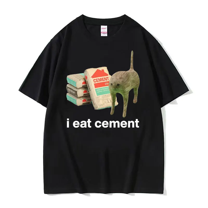 I Eat Cement Cursed Cat Funny Meme T Shirt Men Women's Fashion Humor Short Sleeve T Shirts Male High Quality Cotton T-shirt Tops