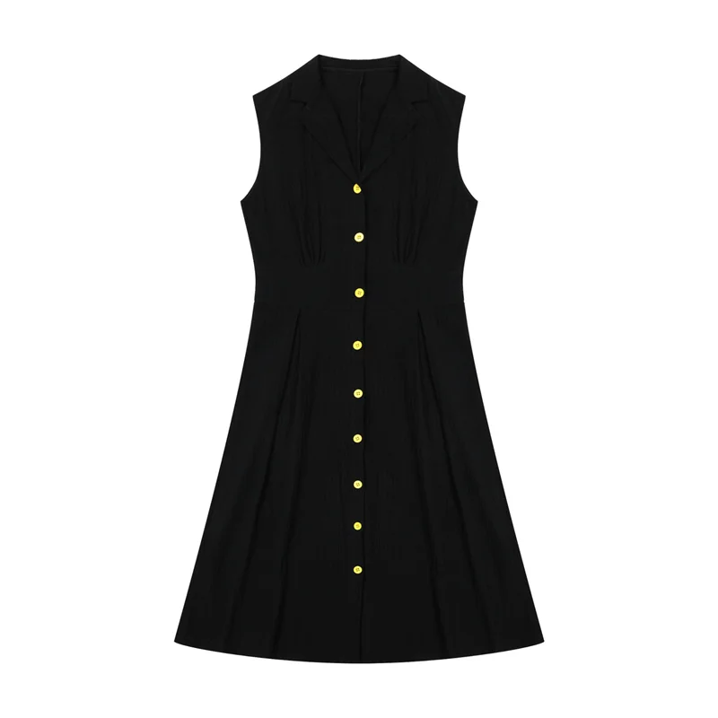 Beach Dress Women Solid Color Turn Down Collar Single Breasted Sleeveless A Line Long Dresses Vacation Party Dresses
