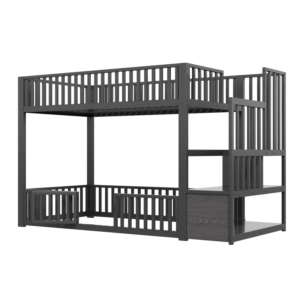 90x200cm & 140x200cm Etagenbett mit Stauraum und sicherer Position, Kinderbett mit integrierter LED-Beleuchtung, Sicherheitstreppe – Detail 11