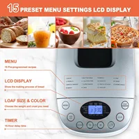 Maker Machine 15-in-1 Automatic Bread Machine with Dual Kneading Paddles Breadmaker with Touch Panel&LCD Display,Gluten Free Set 2