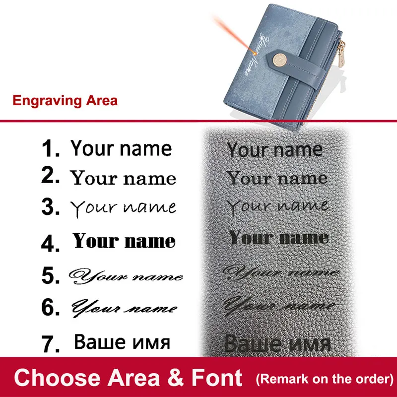 Baellerry Name Engraving Women Wallets Zipper Card Holder Female Purses Coin Pocket Snap Wallet For Girls