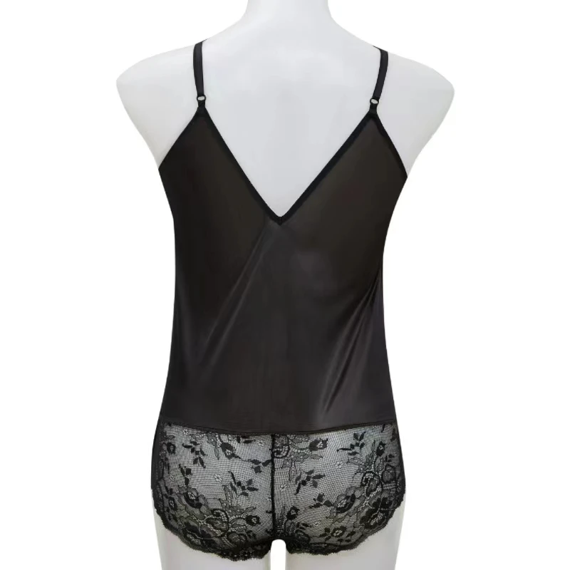 Women Lace Pajamas Nightclothes Black M L XL Sexy Ice Silky Smooth Cool Low Cut V Neck women lace pajamas