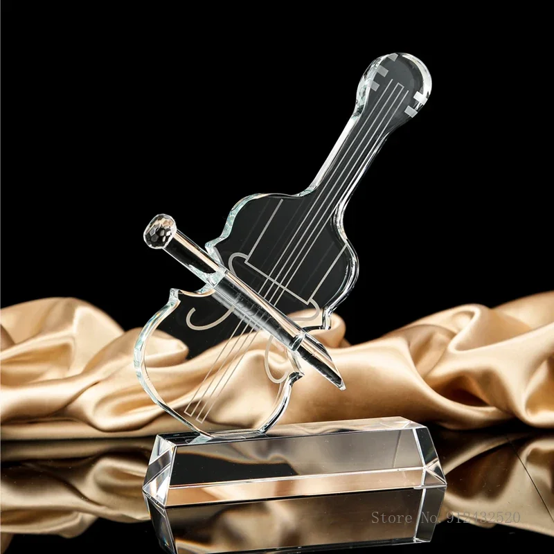 Custom Creative Violin Music Note Guitar Crystal Trophy Singing Competition Excellent Souvenir Home Decoration Awards Medal, 1Pc