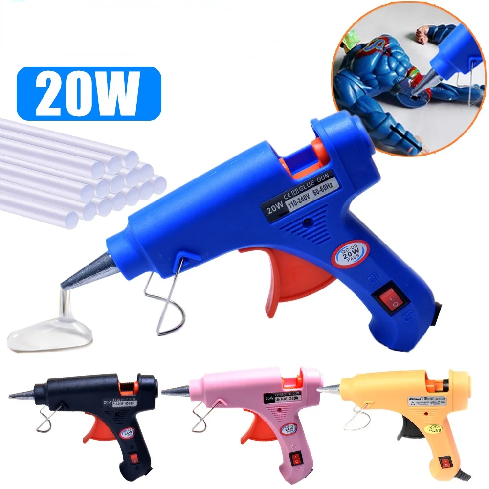 1 set 20W Hot Melt Glue Gun With Glues Stick Industrial Craft Mini Guns  Thermo Electric Heat Temperature Tool For DIY Jewelry Making (Black-US)