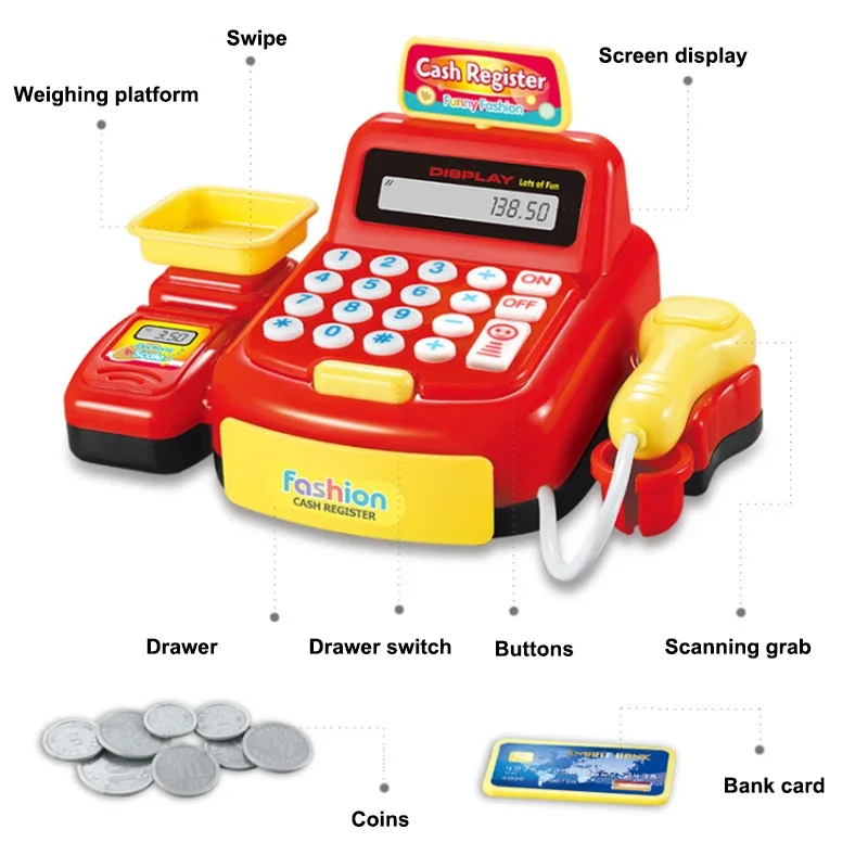 Simulation Supermarket Cash Register Game Toy Electronic Pretend Play House Toys Lighting And Sound Effects Toy for Kid Birthday 5