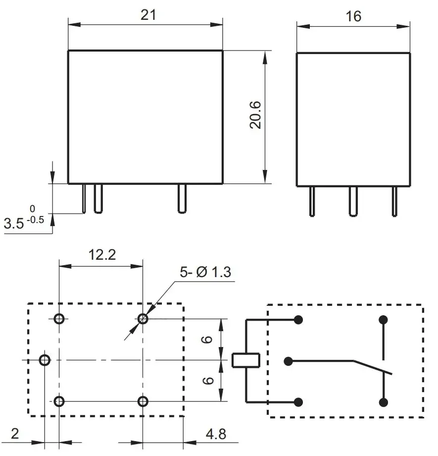ZTUC-D12HS (22F-1C-12V) Relay 5 pins