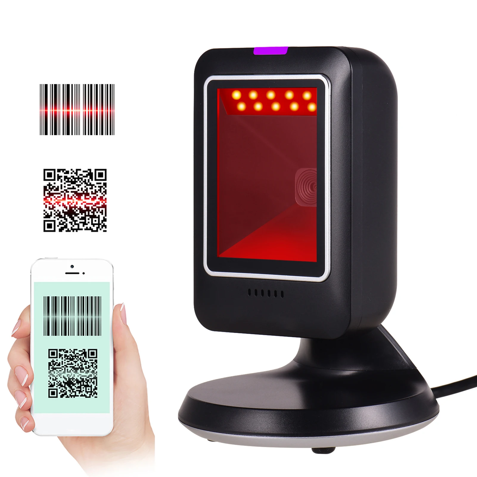 Description Picture 2 of itemMP6300Y 1D/2D/QR Omnidirectional Barcode Scanner USB Wired Bar Code Reader CMOS Image Hand-Free for Supermarket Bookstore Retail